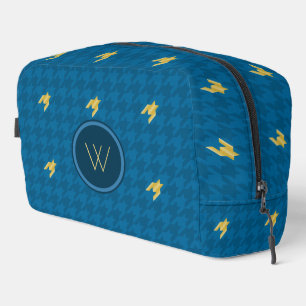 Blau mit goldenem Akzent Houndstooth Waschbeutel