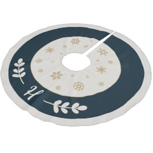 Blau mit goldenen Schneeflocken und Monogramm Polyester Weihnachtsbaumdecke