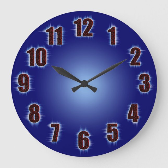 Blau mit kräftigen roten Zahlen Große Wanduhr (Vorderseite)