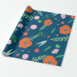 Blau mit lebendiger Blume Muster Geschenkpapier<br><div class="desc">Blau mit lebendiger Blume Muster Geschenkpapier. Einzigartig,  elegant und modern. Mit meinen Blumenbildern und Blättern. Rose,  Kuchen,  Blätter,  Blütenblätter in Orange,  Rosa,  Grüntöne,  Rot.</div>