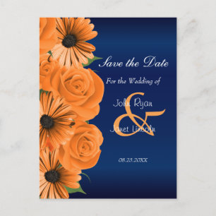 Blau mit Orange Rose & Daisy - Ankündigungspostkarte