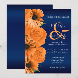 Blau mit Orange Rose & Daisy Wedding Einladungen