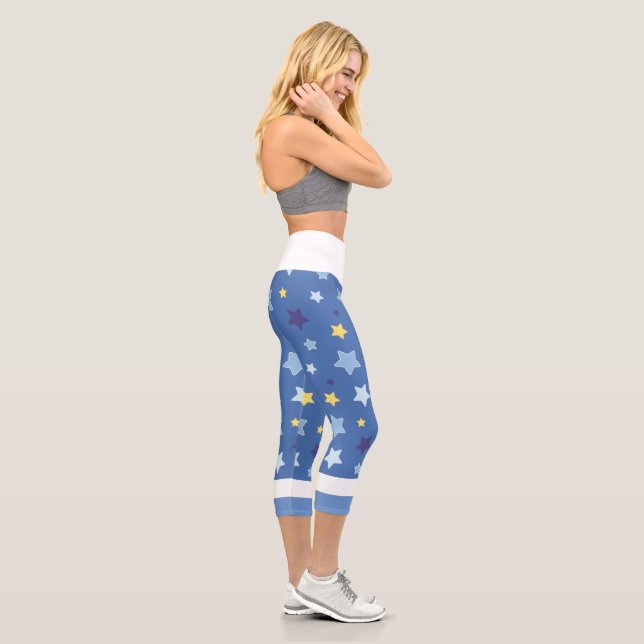 Blau mit passendem gelben Stern High Waisted Capri Leggings (Rechts)