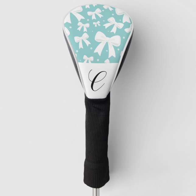 Blau mit Perlen und weißem Bogen Coquette Golf Headcover (Vorderseite)