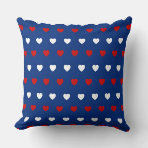 BLAU MIT ROT & WEISS HERZEN KISSEN