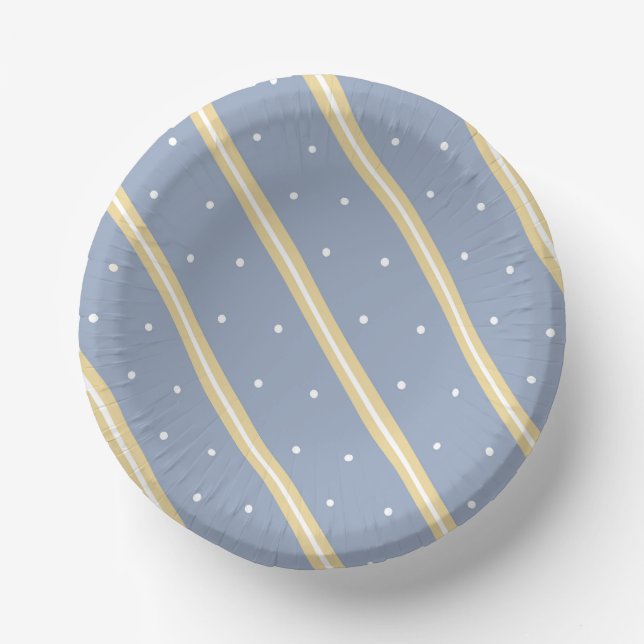 Blau mit Sandstreifen und weißer Punktschale Pappteller (Vorderseite)