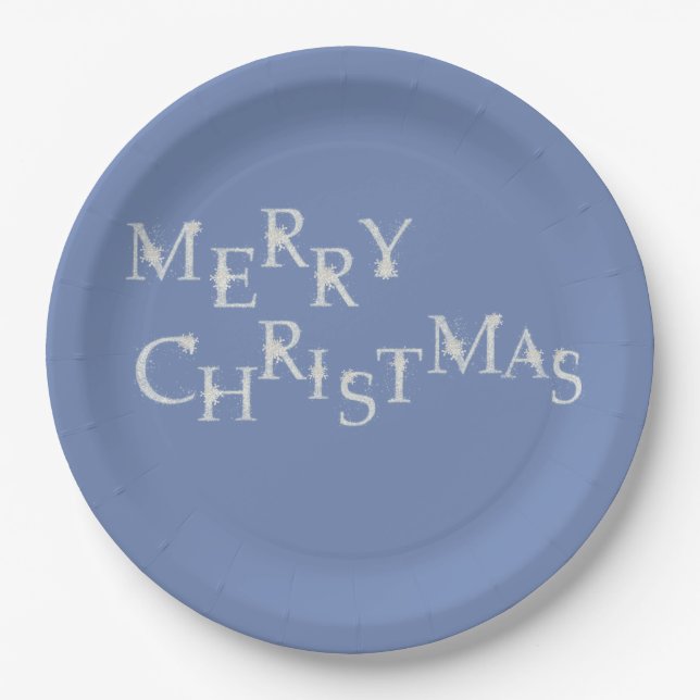Blau mit Schneeflocke-frohen Weihnachten Pappteller (Vorderseite)