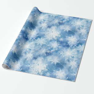 Blau mit Schneeflocken Wasserfarbenstil Geschenkpapier