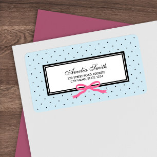 Blau mit schwarzem Polka-Dot und rosa Ribbon-Adres Adressaufkleber