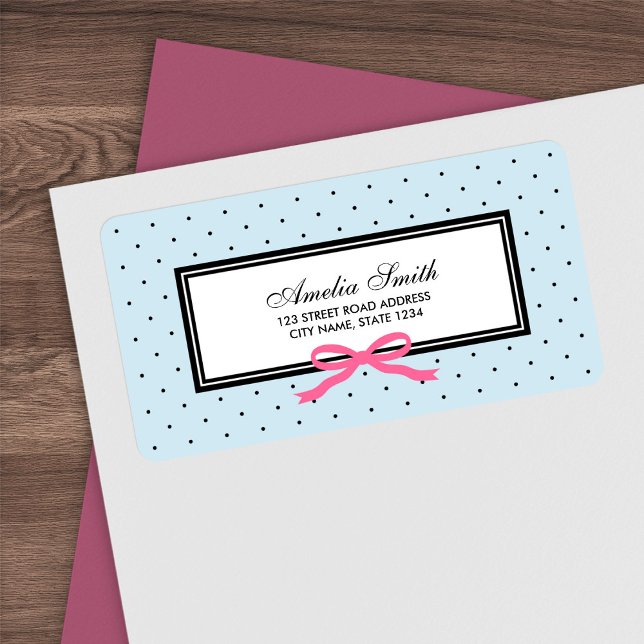 Blau mit schwarzem Polka-Dot und rosa Ribbon-Adres Adressaufkleber (Von Creator hochgeladen)