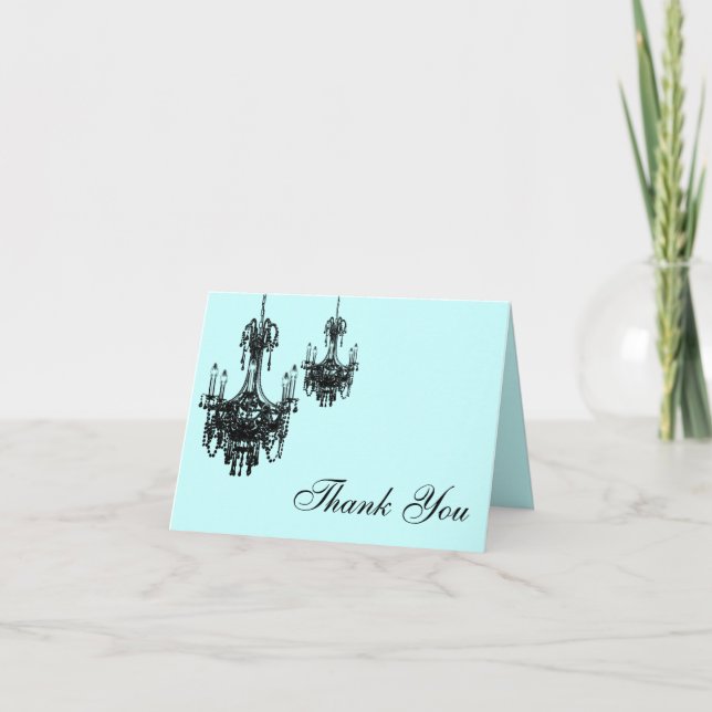 Blau mit schwarzen Kronleuchtern Danke Note Card (Vorderseite)