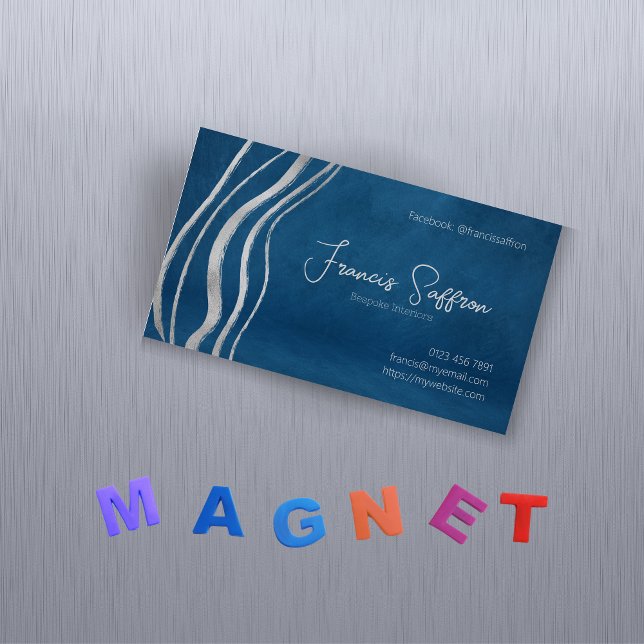Blau mit Silber Abstrakt Magnetische Visitenkarte (Von Creator hochgeladen)