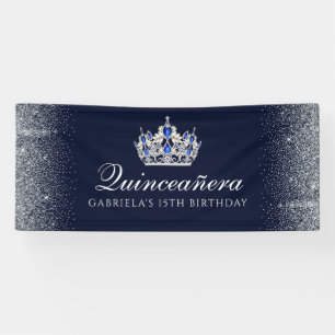 Blau mit Silver Glitzer Quinceanera Banner