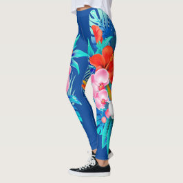 Blau mit tropischen Blume Leggings
