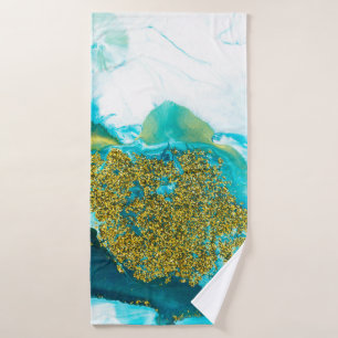 Blau mit vergoldeter Glitzer Flüssigkunst, kreativ Badehandtuch