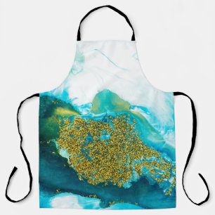 Blau mit vergoldeter Glitzer Flüssigkunst, kreativ Schürze