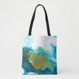 Blau mit vergoldeter Glitzer Flüssigkunst, kreativ Tasche