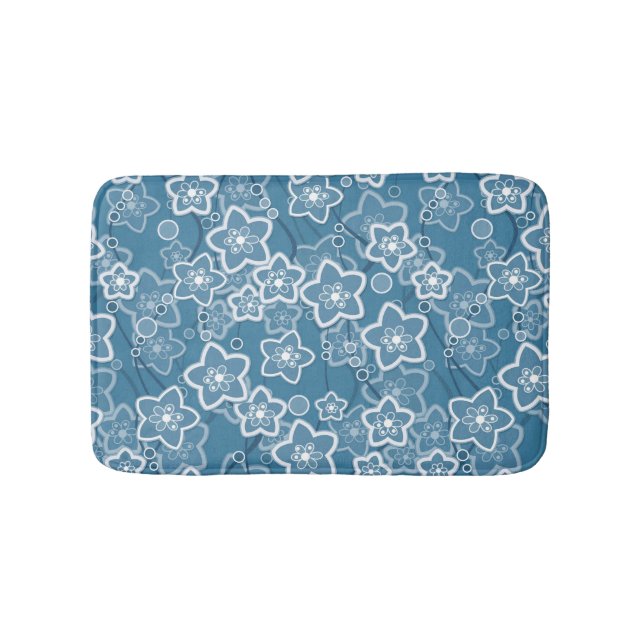 blau mit Weiß, blau, Blume, blumig, rustikal, fa Badematte (Vorderseite)