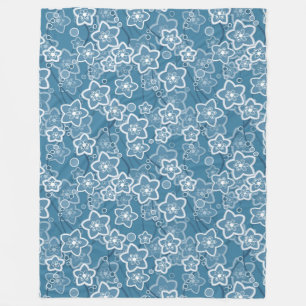 blau mit Weiß, blau, Blume, blumig, rustikal, fa Fleecedecke