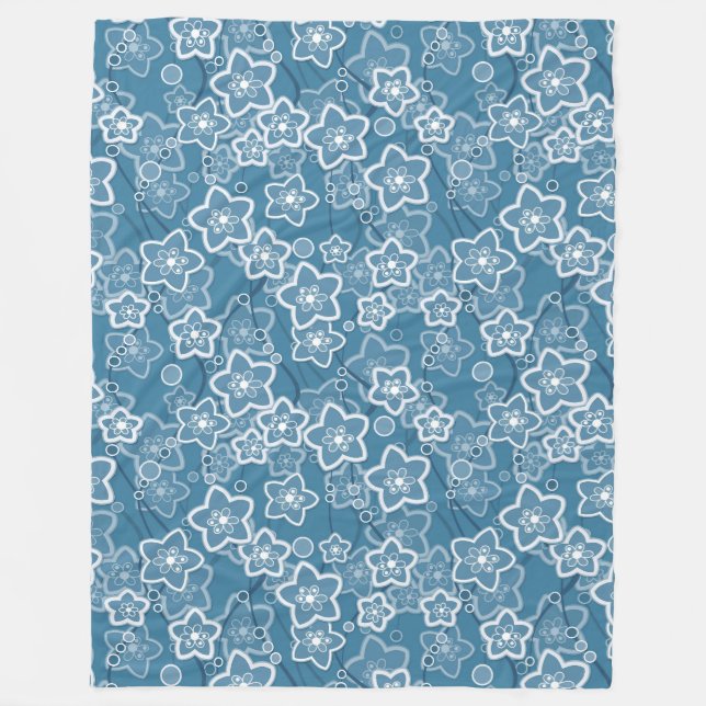 blau mit Weiß, blau, Blume, blumig, rustikal, fa Fleecedecke (Vorderseite)