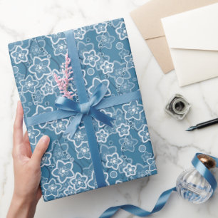 blau mit Weiß, blau, Blume, blumig, rustikal, fa Geschenkpapier
