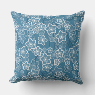 blau mit Weiß, blau, Blume, blumig, rustikal, fa Kissen