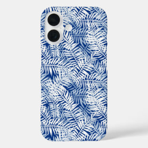 Blau mit weißem tropischem Muster iPhone 16 Hülle