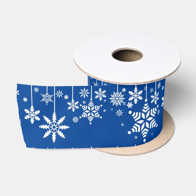 Blau mit weißen Schneeflocken| Weihnachten Satinband (Spule)