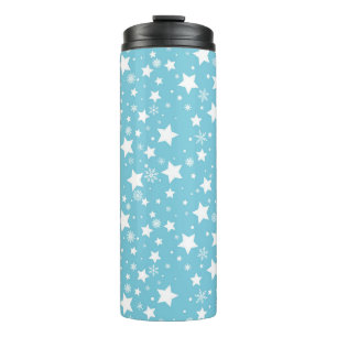 BLAU MIT WEISSEN STERNEN UND SCHNEEFLAKEN THERMOSBECHER