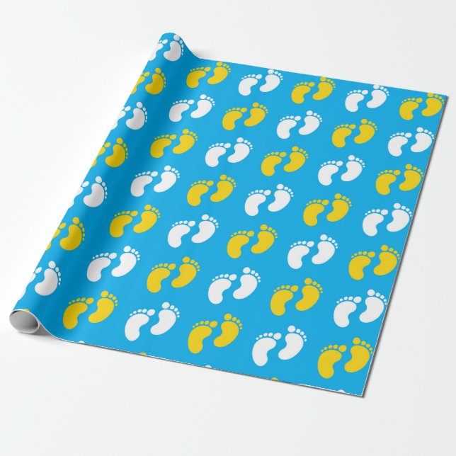 BLAU MIT WEISSEN UND GELBEN BABYFÜTTEN GESCHENKPAPIER (Ungerollt)