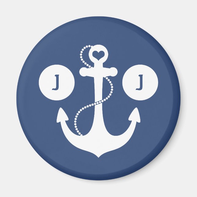 Blau mit weißer Ankermonogramm Magnet (Vorne)