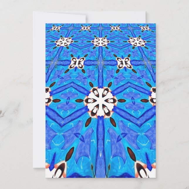 blau mit weißer geometrischer Einladung (Vorderseite)