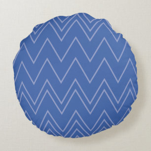 Blau, modern, einfach, cool, trendy Zickzack-Muste Rundes Kissen
