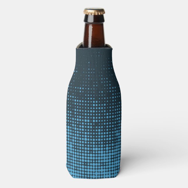 Blau, modern, Retro, cool, trendy dot pattern Flaschenkühler (Flaschenvorderseite)
