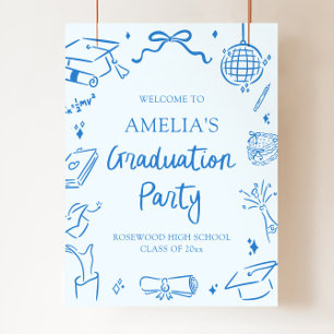 Blau Moderne Handgezeichnete Begrüßung zur Abschlu Poster