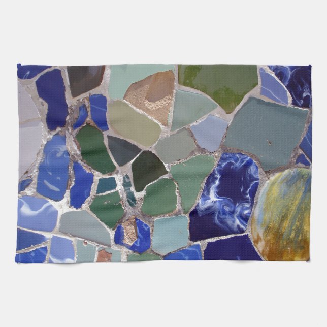 Blau-Mosaiken Antoni Gaudi Geschirrtuch (Horizontal)