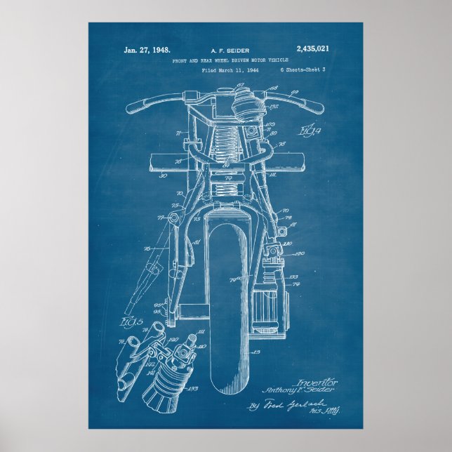 Blau | Motorradpatent Poster (Vorne)