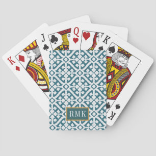 Blau-Muster des Monogramm- Amadora Spielkarten