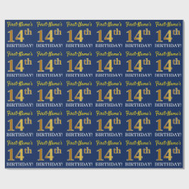 Blau, Nachahmung Gold Look "14. GEBURTSTAG" Geschenkpapier