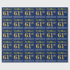 Blau, Nachahmung Gold Look "61. GEBURTSTAG" Geschenkpapier