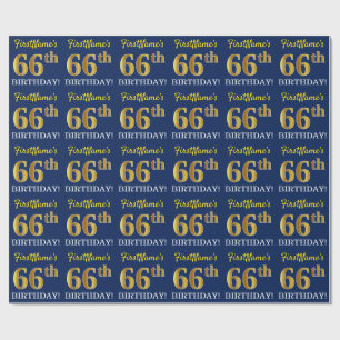 Blau, Nachahmung Gold Look "66. GEBURTSTAG" Geschenkpapier