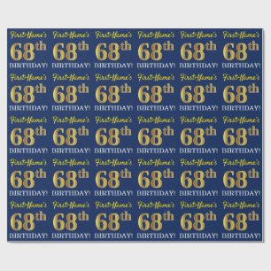 Blau, Nachahmung Gold Look "68. GEBURTSTAG" Geschenkpapier