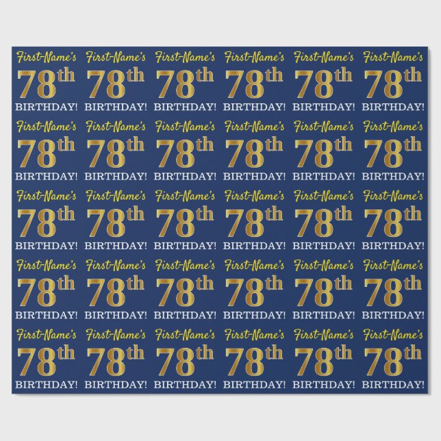 Blau, Nachahmung Gold Look "78. GEBURTSTAG" Geschenkpapier (Flach)