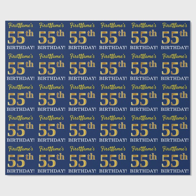 Blau, Nachahmung Gold sehen "55. GEBURTSTAG" aus Geschenkpapier (Flach)