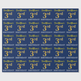 Blau, Nachahmungs-Gold-Look "3. BIRTHDAY" Geschenkpapier