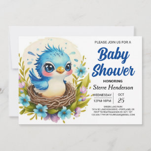 Blau Niedlich in die Woods Bird Boy Baby Dusche Einladung