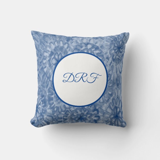 Blau oder Farblackierte Blume mit Monogramm Kissen (Vorderseite)