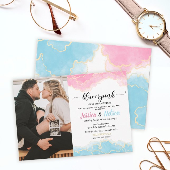 Blau oder rosa Junge oder Mädchen Geschlecht offen Einladung (Von Creator hochgeladen)