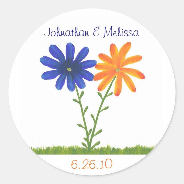 Blau-orange Blume, Save the Date Aufkleber (Vorderseite)