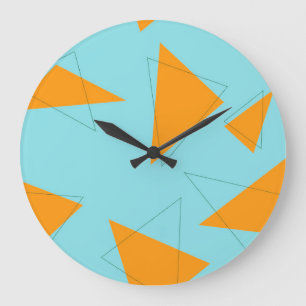 Blau, orange, cool, trendy, modernes Dreieck Große Wanduhr